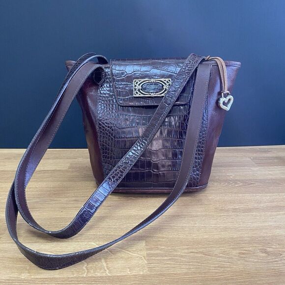Brighton Handbags - Brighton Brown Crocodile Leather MEDIUM Bucket Bag Purse Tote